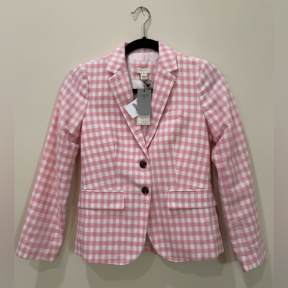 NEW J Crew Pink gingham blazer